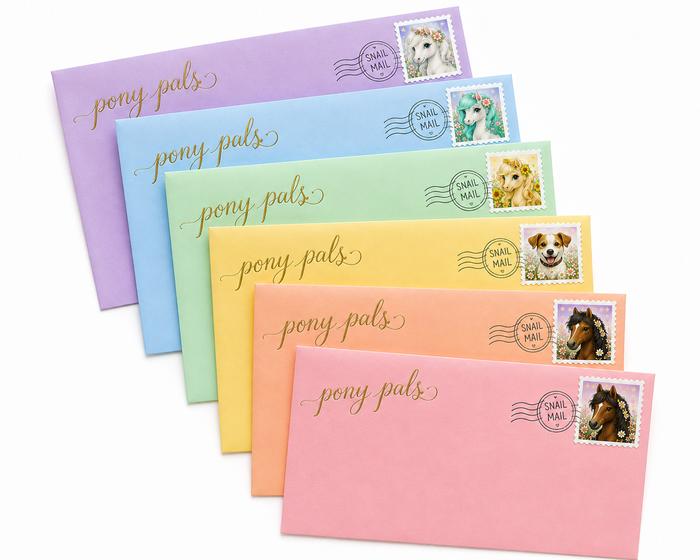 Colourful envelopes for monthly letters from Buddy, Nunuka, and Ronnie